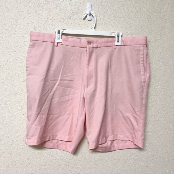 Peter Millar Mens Polyester Shorts Pink Size 40 Flat Front Golf Chino - Picture 1 of 7